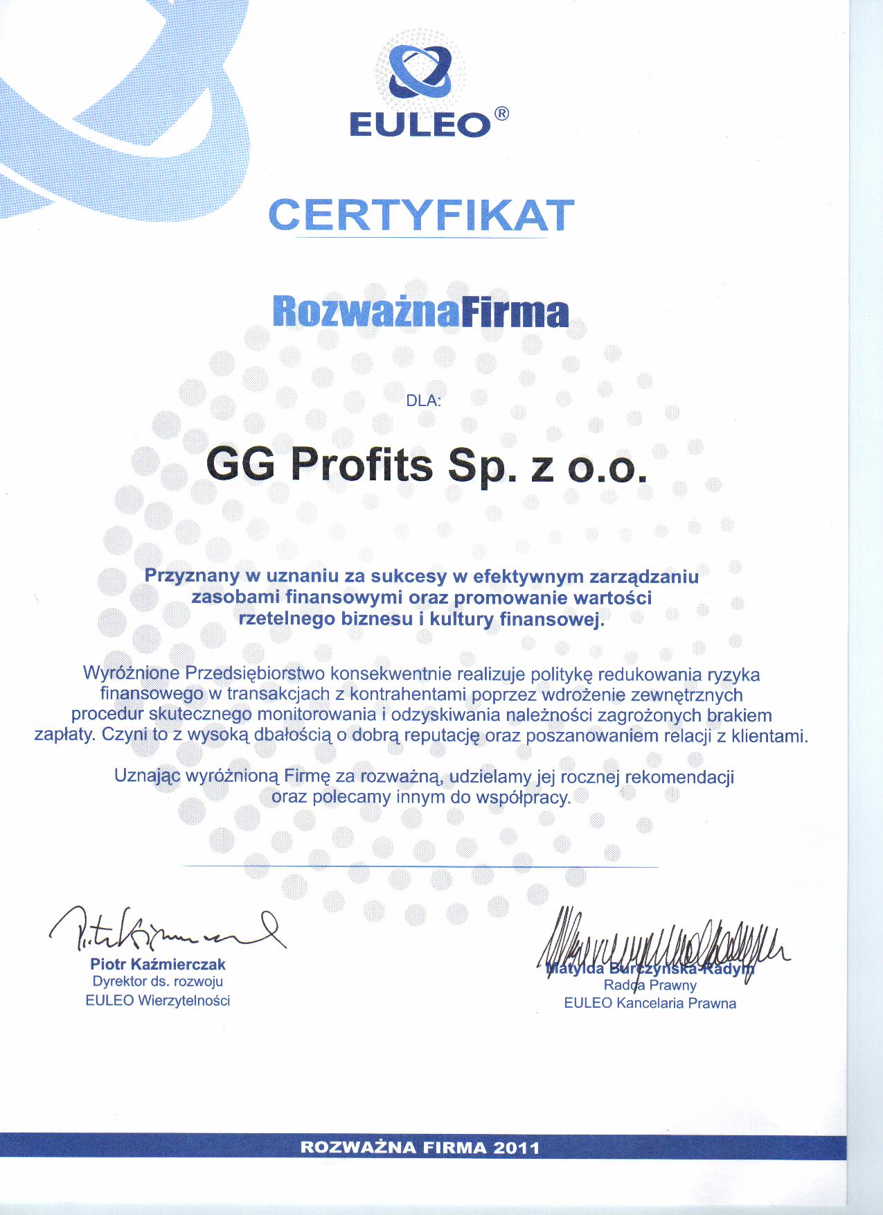 Thoughtful Company (Rozważna Firma) certificate