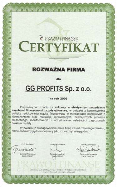 Thoughtful Company (Rozważna Firma) certificate 2006