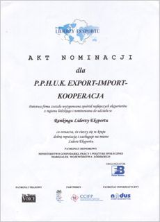 Nomination for the Polish Export Leaders ranking