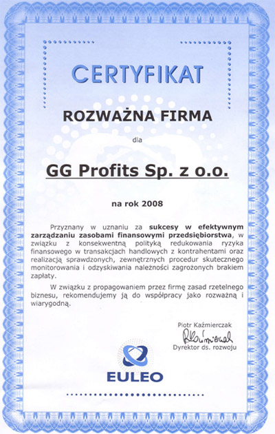 Thoughtful Company (Rozważna Firma) certificate 2009